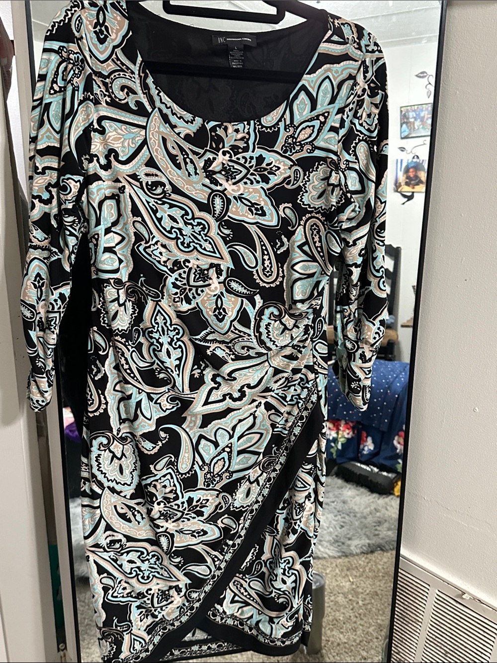 INC International Concepts Black Paisley Wrap-Style Dress